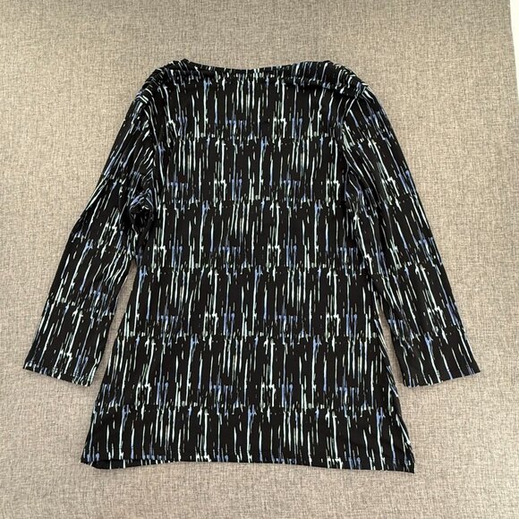 Liz Claiborne Blouse V-Neckline Top Medium Stretchy Black Blue Long Sleeve - Picture 9 of 11